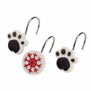 Avanti Happy Pawlidays Dog Paws / Snowflake Christmas Holiday 12 Pc Shower Hooks